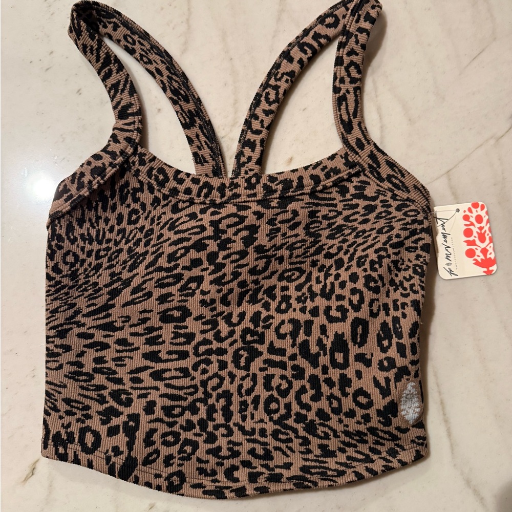 FP Movement by Free People Animal Print Crop Top - Black and Tan